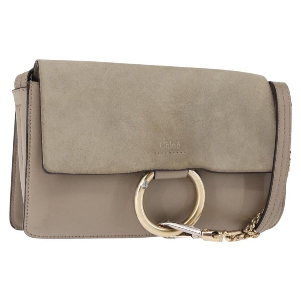Authentic Chloe Fay Shoulder Bag Suede Leather Beige
